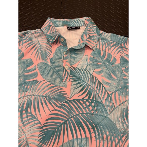 Sunday Swagger Polo Shirt Mens Large Colorful Palm Floral Pink Blue bad birdie - Picture 2 of 7